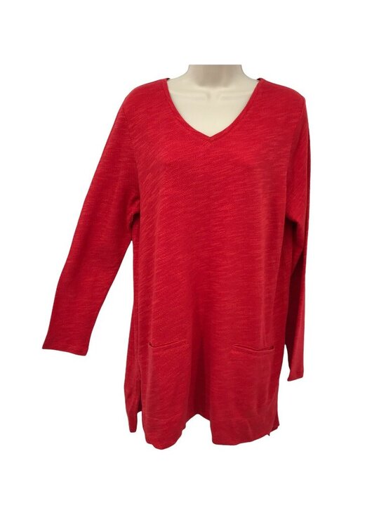 J. Jill Tops - NWT J. Jill Red Long Sleeve V-Neck Tunic With Front Pockets XS Cotton Blend